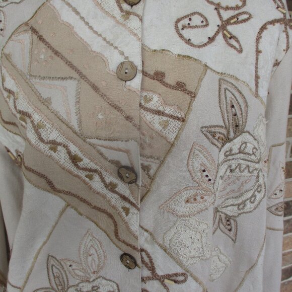 Coldwater Creek Embroidered Embellished Cotton Jacket XL - Picture 4 of 7